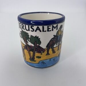Jerusalem Hand Painted Mug‎ -Ceramic-Espresso/Tea- 4 Oz-Desert Scene,Camel, Palm